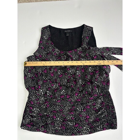 White House Black Market Lined Sleeveless Ruffle Layers Peacock Tie Shirt Top~L - Picture 5 of 5